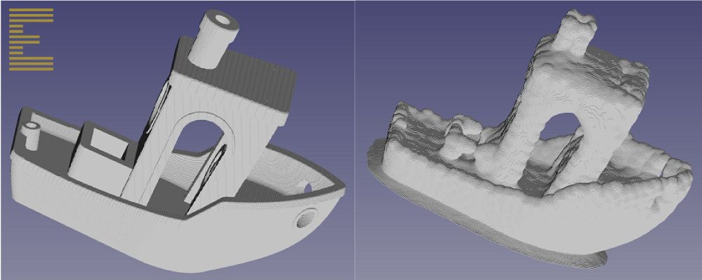 A simulated 3D print of 3DBenchy, produced with Exaddon's metal AM simulation software