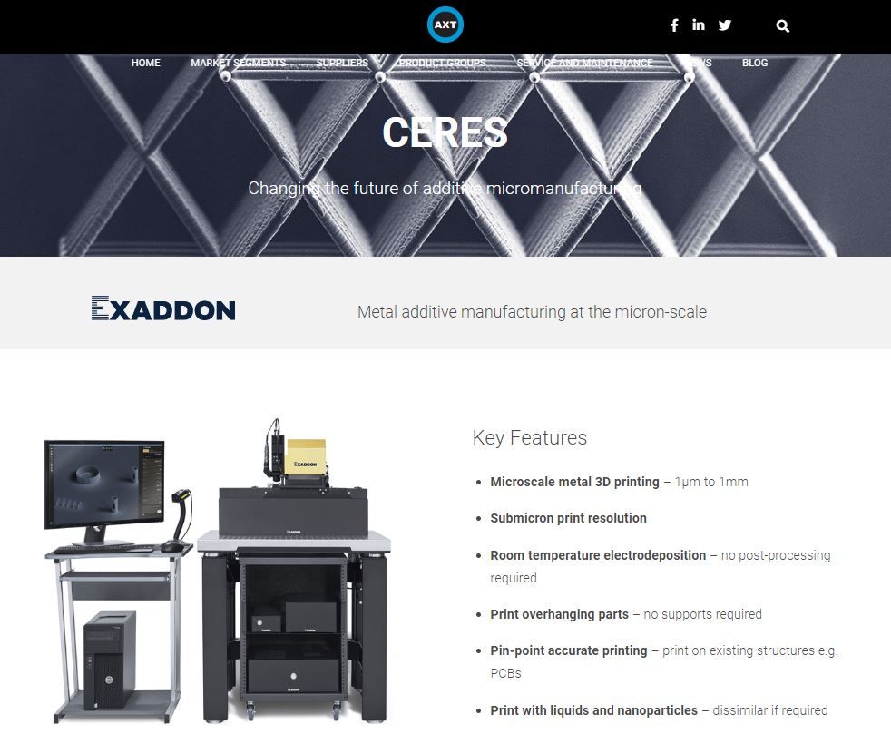 Exaddon's CERES technology profile on the AXT website